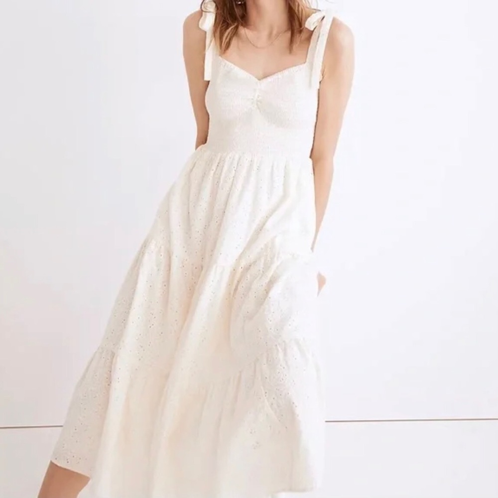 Madewell Eyelet Lucie Tie-strap Tiered Midi Dress
